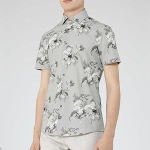 Reiss Slim Fit Monet Khaki Floral Shirt
